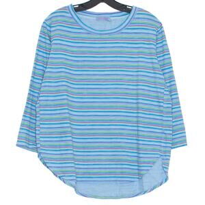 Fresh Produce Striped Blue Boho Cottagecore Coastal Casual Top 3/4 Sleeve Medium